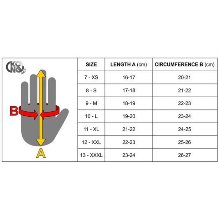 Kong Hand Size Chart for Kong Gloves 