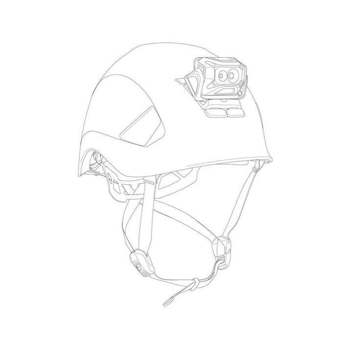 PETZL E073AA00 HELMET ADAPT LINE DRAWING DIAGRAM. The HELMET ADAPT adhesive plate allows you to mount a
compatible headlamp on most
helmets.