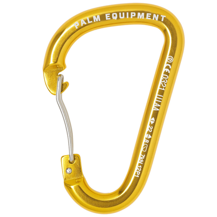 Palm Wire Gate Karabiner in Yellow with wide opening wire gate