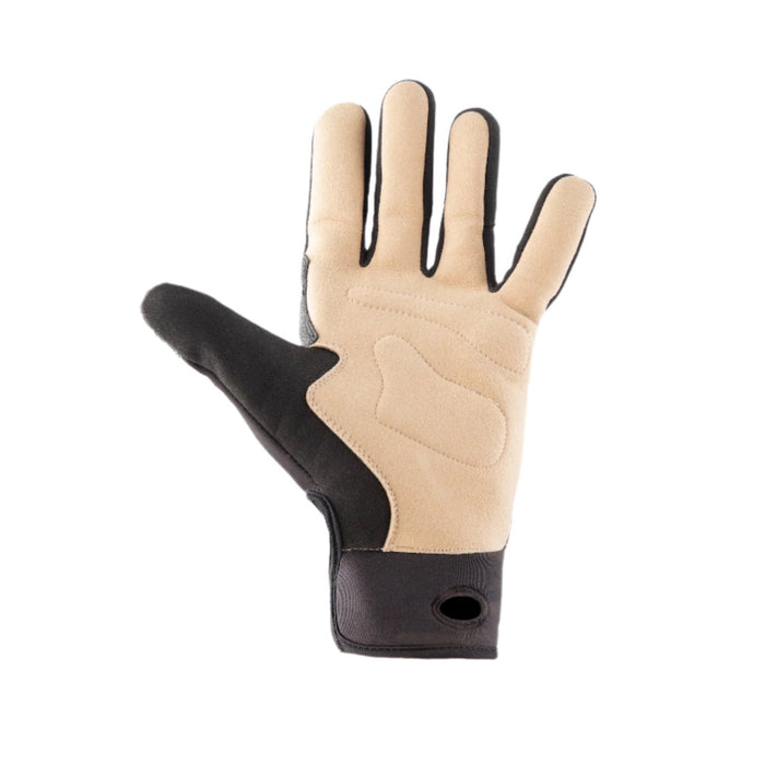 WRS Aquarope Left Hand Glove showing palm side in tan suede with neoprene thumb and wrist