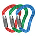 3-Pack of Boa HMS Locksafe carabiners with a red, green and blue carabiner