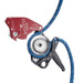 13mm Red Harken CMC Clutch Descender with a blue rope installed 