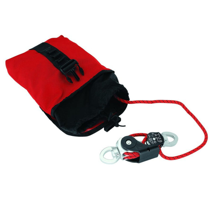 Harken Industrial Wingman compact personal mechanical advantage system  with optional industrial-grade ballistic nylon carrying case with locking buckle, drawstring, and drain grommets for convenient storage, transport and line management.