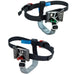 ISC Stryder Left and Right Foot Ascenders in black with adjustable straps and stainless steel cams, displayed from different angles for climbing and rope access applications.