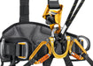 Petzl Astro Bod Fast EU Harness close up showing how the gated ventral attachment
point allows you to efficiently integrate equipment (such as rope clamp, lanyard, or seat).