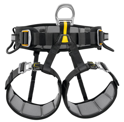 Black and Yellow Petzl Falcon lightweight and comfortable seat harness for suspended rescue