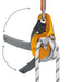 Illustration of the Petzl ID EVAC Descender  anti-panic function which automatically stops the descent if the user pulls too hard on the
handle.