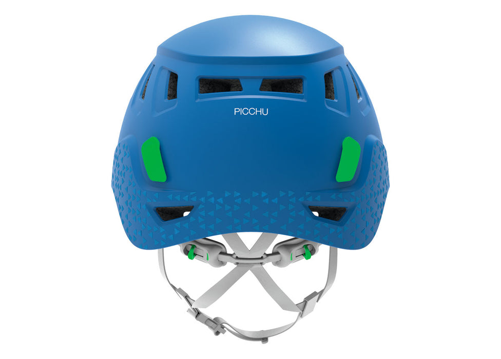 back view of picchu blue children's helmet showing side openings which provide good ventilation