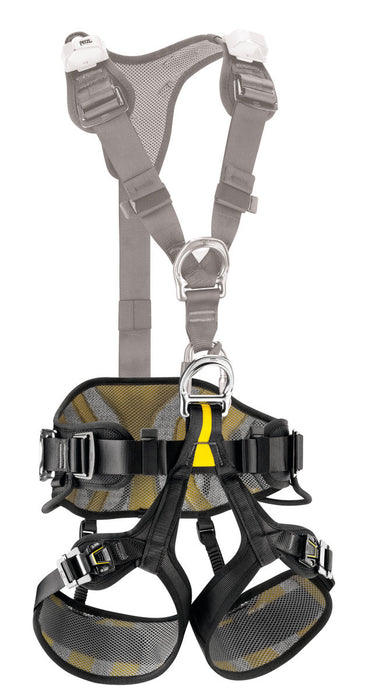 Petzl Top Chest Harness attached to Yellow and Black Seat Harness 