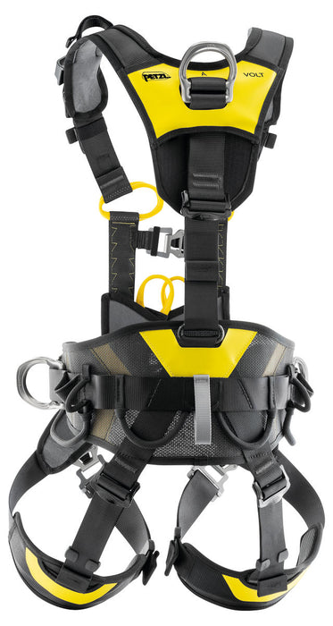 Back view of Petzl Volt fall-arrest and work positioning harness with attachment point for vertical progression on rail or cable-based fall protection system