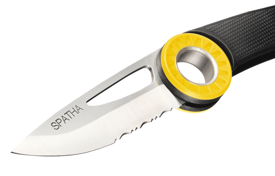 Close up of Petzl Spatha Knife blade and carabiner hole