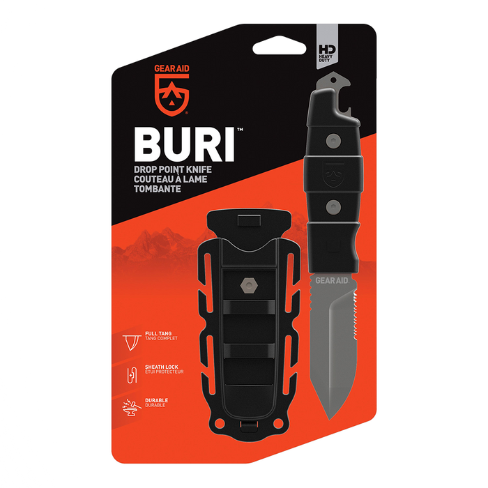 Gear Aid Buri Knife with Black Handle in Euro Hook Retail Packaging 