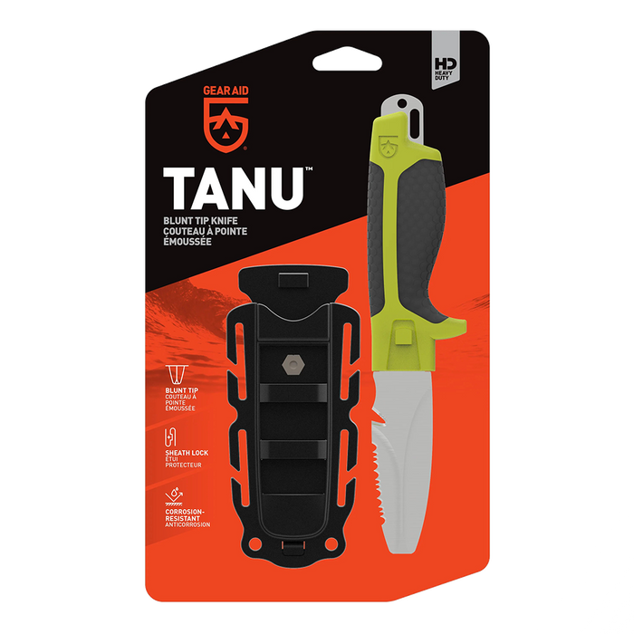 Gear Aid Tanu Green Dive and Rescue Knife and Quick Release Sheath in Euro Hook Packaging 