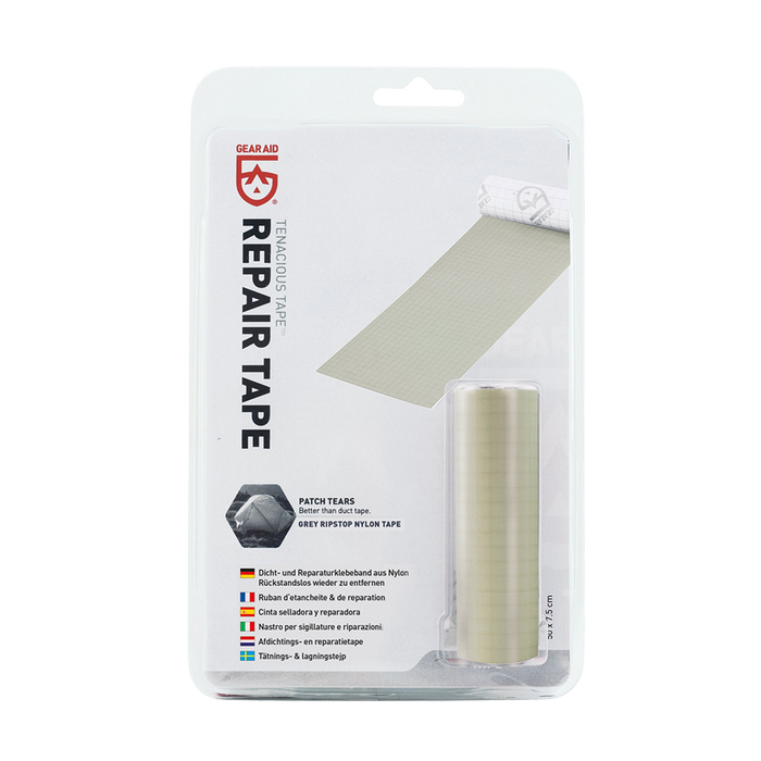 Gear Aid Tenacious Tape  Grey (off-white) Rip Stop Nylon Repair Tape in Clambshell Packaging with Euro Hook - 50 x 7.5cm 