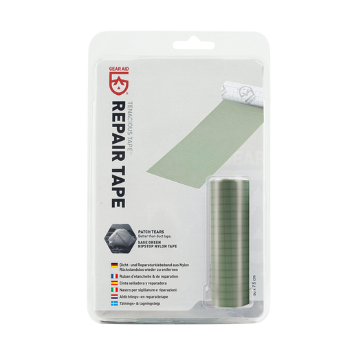 Gear Aid Tenacious Tape  Sage Green Rip Stop Nylon Tape in Clambshell Packaging with Euro Hook - 50 x 7.5cm 